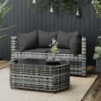 Set Divani da Giardino 3 pz con Cuscini in Polyrattan Grigio 319775