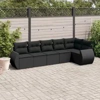 Set Divano da Giardino 6 pz con Cuscini Nero in Polyrattan 3221384