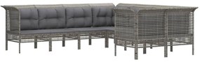 Set divani da giardino 8 pz con cuscini in polyrattan grigio