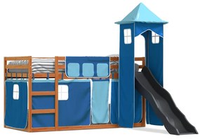 Letto A Castello Con Scivolo E Tende Blu 90x190 Cm /