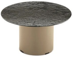 Tavolino tondo WAYLON 60 con base in metallo Beige e piano in vetro martellato Fumč