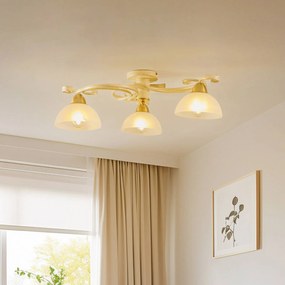 Luminex Plafoniera Flora, tre paralumi in vetro, bianco/ottone