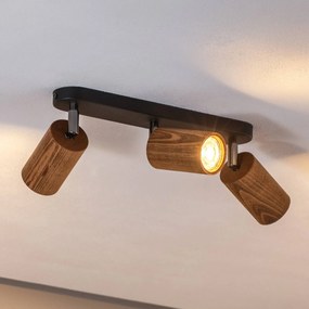 Luminex Plafoniera Nise, a 3 luci, allungata, acciaio nero, legno
