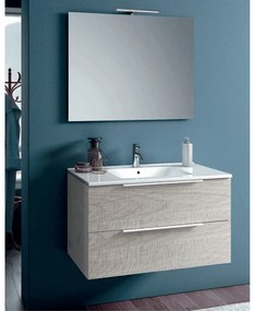Mobile Bagno Sospeso 80 Cm Due Cassetti Specchio Con Lampada Led 80x60 Cm Italbagno "Chiara"