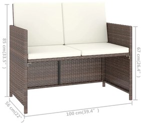 Set da Pranzo da Giardino 6 pz con Cuscini Polyrattan Marrone