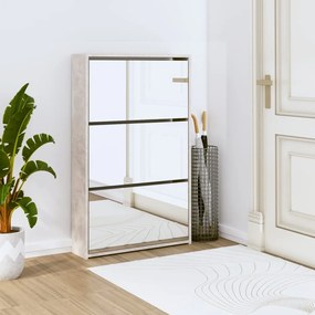 Scarpiera Con Specchio A 3 Livelli Grigio Cemento 63x17x102,5cm /