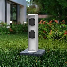 Colonnina con Prese elettriche da Giardino 30cm IP54 Alluminio - Bianca