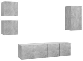 Set porta tv 5 pz grigio cemento in truciolato