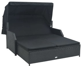 Lettino Prendisole A 2 Posti Con Tettuccio İn Polyrattan Nero /