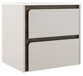 Mobile da bagno sotto lavabo VISOBATH Indico bianco e noce laccato opaco L 60 x H 55 x P 45 cm 2 cassetti, lavabo non incluso