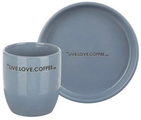 Tazzina caffè 135 ml con piattino blu scritta Quotes