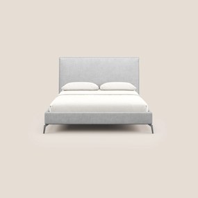 Iris letto imbottito con piedini neri sfoderabile in tessuto impermeabile T02 grigio chiaro