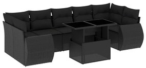 Set divani da giardino con cuscini 8 pz nero in polyrattan