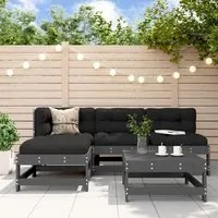 Set Divani da Giardino 5pz con Cuscini in Legno Massello Grigio 3186048