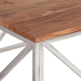 Tavolino salotto argento acciaio inox e legno massello acacia