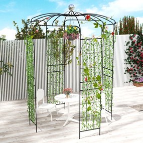 Costway Gazebo a forma di gabbia per uccelli, Traliccio ad arco in metallo zincato per piante rampicanti con gancio Nero