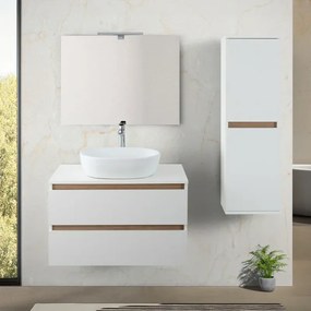 Pensile bagno sospeso 112 cm bianco e rovere con ante soft-close Kleo