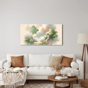 Quadro su tela – Donna sognante in toni pastello