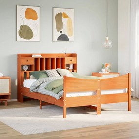 Letto Senza Materasso Marrone Cera 140x190 Cm İn Legno Di Pino /