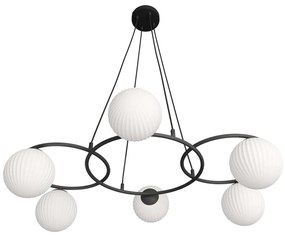 Lampadario 6 Luci Eolo A Cerchi E Diffusori In Vetro Rigato Opale