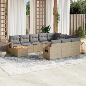 Set divani da giardino 11 pz con cuscini beige in polyrattan