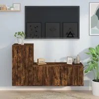 Set Mobili Porta TV 2 pz Rovere Fumo in Legno Multistrato 3188491