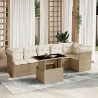 Set Divani da Giardino 7 pz con Cuscini Beige in Polyrattan 3266598