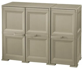 Armadio basso Omnimodus in resina, tortora L 118.15 x H 85.5 x P 43 cm, 3 ante, adatto per interno/esterno