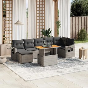 Set divano da giardino 8 pz con cuscini grigio in polyrattan