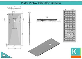 Kamalu - piatto doccia 180x70 in pietra ardesia nero