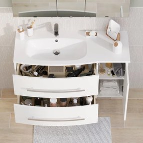Lavabo integrale rettangolare vasca a sinistra Perla L 110.8 x H 15.6 x P 50 cm in solid surface bianco lucido