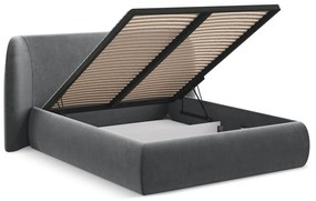 Letto matrimoniale imbottito grigio scuro con contenitore con griglia 140x200 cm Hauke - Makamii
