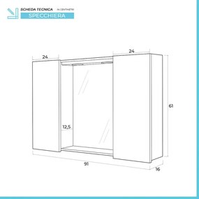 Specchio contenitore LED 91x61 cm bianco lucido con ante laterali Way