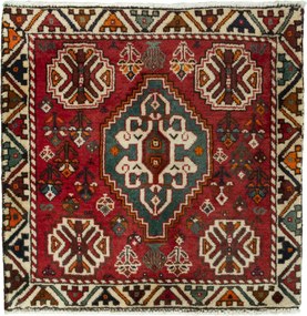 Shiraz Tappeto 70x70 Rosso (Iran) Annodato A Mano