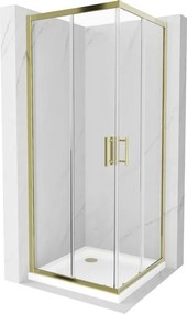 Mexen Rio cabina doccia quadrata 90 x 90 cm, trasparente, oro + piatto Flat, bianco - 860-090-090-50-00-4010G
