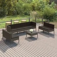 Set Divani da Giardino 9 pz con Cuscini in Polyrattan Grigio cod mxl 41957