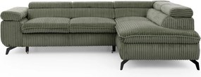 Divano angolare verde (con penisola a destra/a L) con rivestimento in velluto a coste Marbeya – Ropez