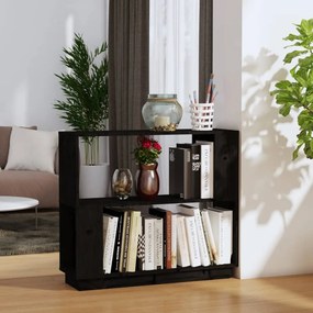 Libreria/divisorio nero 80x25x70 cm in legno massello di pino