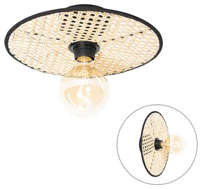 Lampada da soffitto e da parete rustica nera con rattan 30 cm - Kata