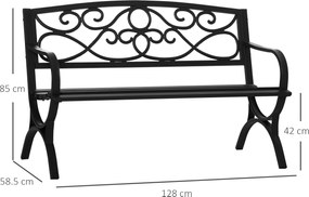 Panchina da Giardino 2 Posti 128x58,5x85 cm in Acciaio e Ghisa Nero...
