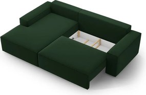 Divano angolare verde scuro allungabile/con contenitore (con penisola a sinistra/con chaise lounge) con rivestimento in velluto Jodie – Micadoni