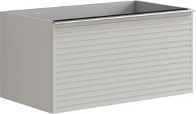 Cassettiera Pixel con 2 cassetti  frontale stripes laccato opaco Beige Greige e maniglia alluminio brillante L80 x H40 x P45,5 cm