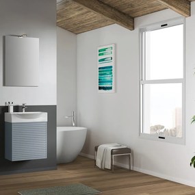 Mobile sottolavabo, lavabo e specchio con illuminazione Mini50s per vasca centrale laccato opaco indaco L 50 x H 58 x P 40 cm, 1 anta