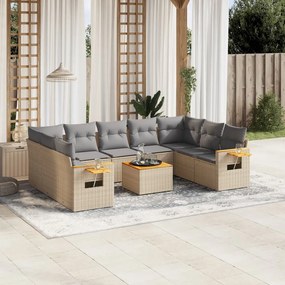 Set Divano da Giardino 10 pz con Cuscini Beige in Polyrattan