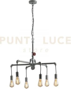 Lampadario a sospensione amarcord zincata 6 luci attacco e27 71x146cm