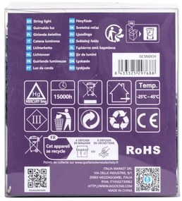 Aigostar-Catena LED natalizia da esterno 300xLED/8 funzioni 3xAA 15,3m IP44 bianco caldo