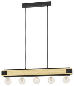 Lampadario A Sospensione Vintage Layham Metallo Nero Legno 5 Luci E27