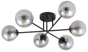 Plafoniera Moderna Morrigan 6 Luci In Acciao Nero E Sfere In Vetro Fumè