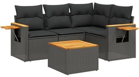 Set divani da giardino 5 pz con cuscini in polyrattan nero