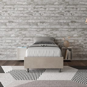 Letto singolo imbottito 80x190 microfibra Azelia senza rete, con rete e contenitore, Sabbia / Senza Rete